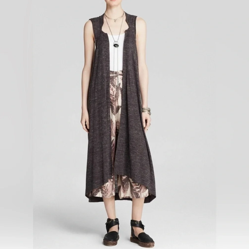 Free People Charcoal Sleeveless‎ Duster Cardigan - Medium - Hippie, Boho - Picture 2 of 7